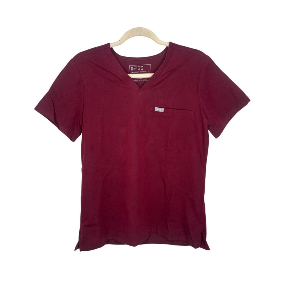FIGS Catarina Scrub Top Womens Small Red V-Neck Technical Collection Medical EUC